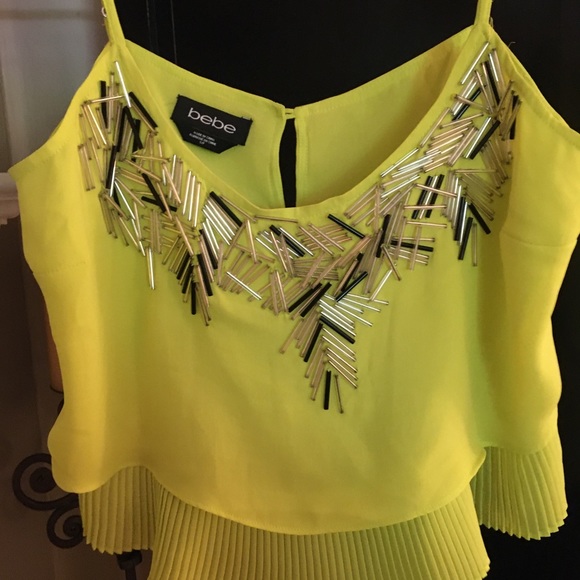 BEBE kiwi green bling ruffle cami top size Small - Picture 3 of 6